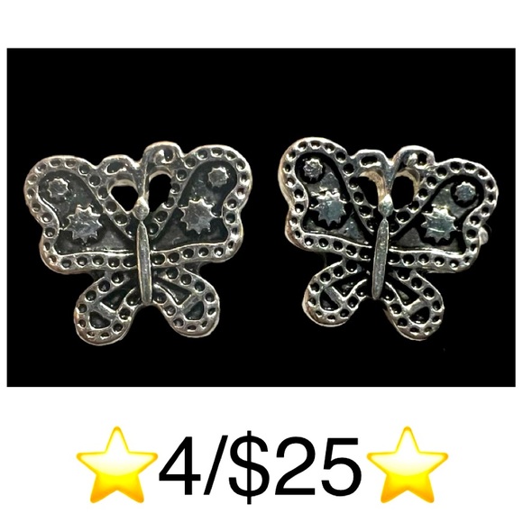 Hypoallergenic “Options for Sensitive Ears” Silver Tone Butterfly Stud Earrings - Picture 1 of 16